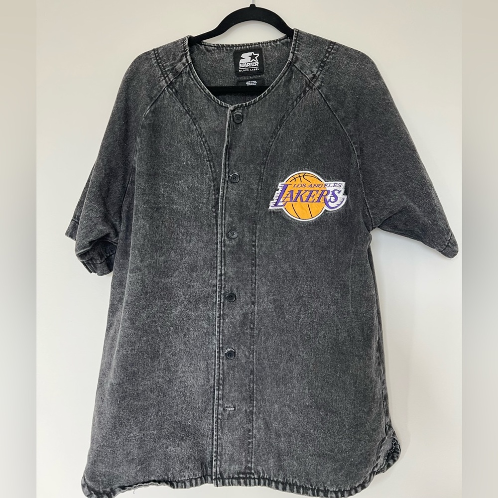 Lakers Black label starter Urban outfitter denim baseball shirt